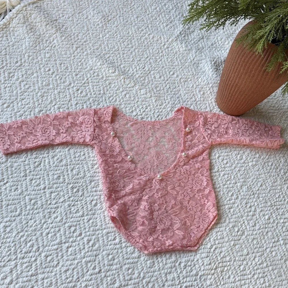 Baby Girl Lace Romper Bodysuit Photography Props Outfit Pink